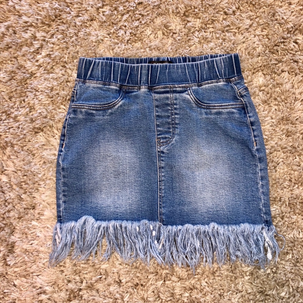 Fringe jean skirt